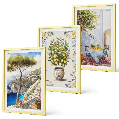 Gemälde von Zitronenbäumen 3er-Set Wandbilder inklusive Rahmen