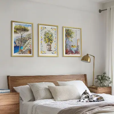 Gemälde von Zitronenbäumen 3er-Set Wandbilder inklusive Rahmen