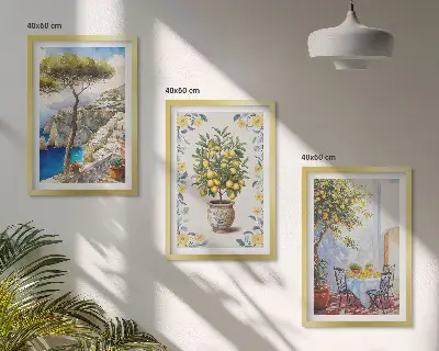 Gemälde von Zitronenbäumen 3er-Set Wandbilder inklusive Rahmen