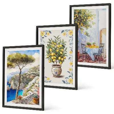 Gemälde von Zitronenbäumen 3er-Set Wandbilder inklusive Rahmen