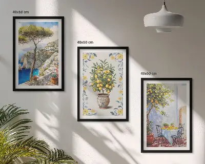 Gemälde von Zitronenbäumen 3er-Set Wandbilder inklusive Rahmen