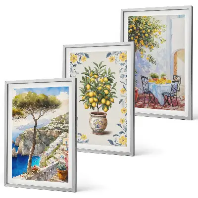 Gemälde von Zitronenbäumen 3er-Set Wandbilder inklusive Rahmen