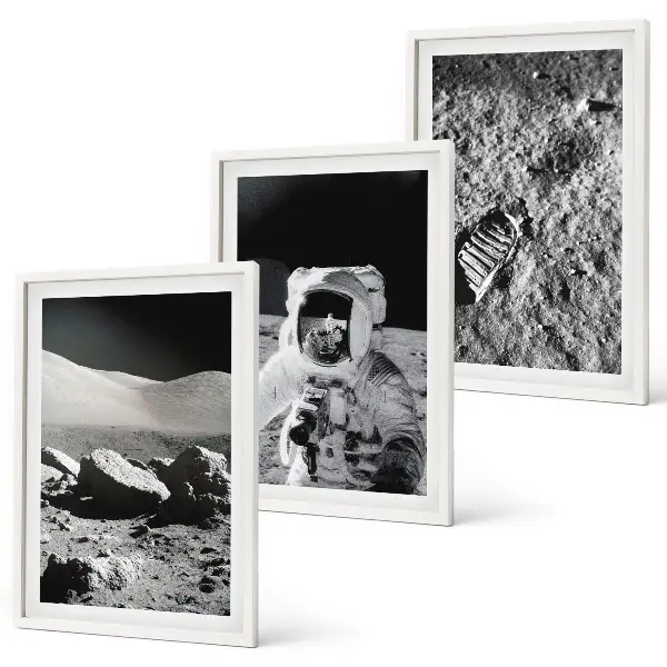 Gerahmtes Bilderset NASA-Fotos vom Mond mit Astronauten