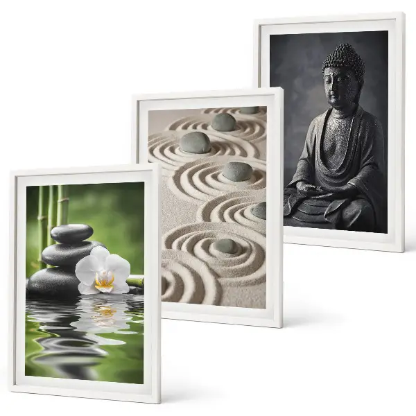 3er-Set Wandbilder mit Rahmen entspannendes Zen-Buddha-Motiv