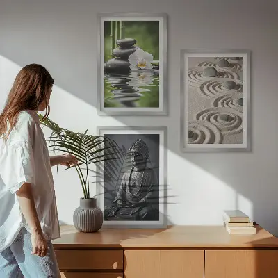 3er-Set Wandbilder mit Rahmen entspannendes Zen-Buddha-Motiv