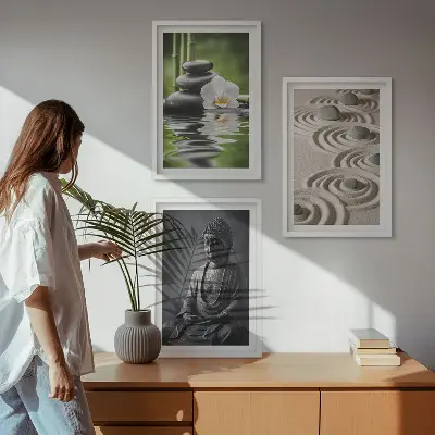3er-Set Wandbilder mit Rahmen entspannendes Zen-Buddha-Motiv