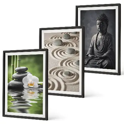 3er-Set Wandbilder mit Rahmen entspannendes Zen-Buddha-Motiv