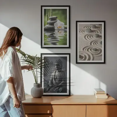 3er-Set Wandbilder mit Rahmen entspannendes Zen-Buddha-Motiv