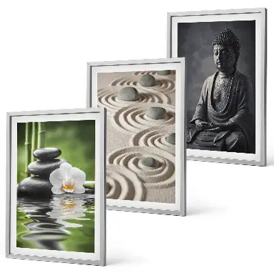 3er-Set Wandbilder mit Rahmen entspannendes Zen-Buddha-Motiv