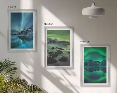 Winterlandschaft der Aurora borealis 3er-Set Bilder mit Rahmen