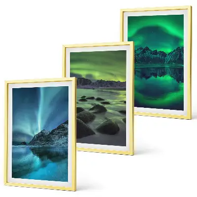 Winterlandschaft der Aurora borealis 3er-Set Bilder mit Rahmen