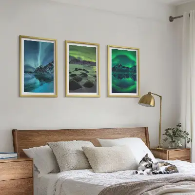 Winterlandschaft der Aurora borealis 3er-Set Bilder mit Rahmen