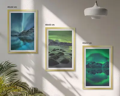 Winterlandschaft der Aurora borealis 3er-Set Bilder mit Rahmen
