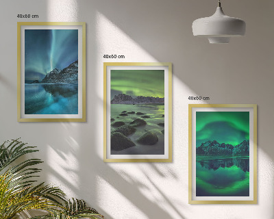 Bilder-3er-set mit rahmen Winterlandschaft der Aurora borealis