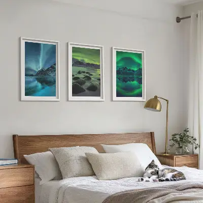Winterlandschaft der Aurora borealis 3er-Set Bilder mit Rahmen