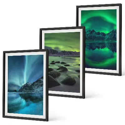 Winterlandschaft der Aurora borealis 3er-Set Bilder mit Rahmen