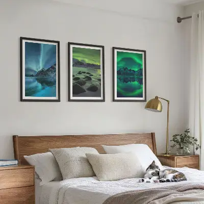 Winterlandschaft der Aurora borealis 3er-Set Bilder mit Rahmen