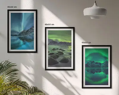 Winterlandschaft der Aurora borealis 3er-Set Bilder mit Rahmen