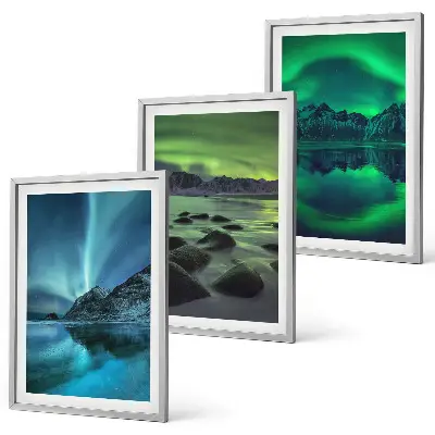 Winterlandschaft der Aurora borealis 3er-Set Bilder mit Rahmen
