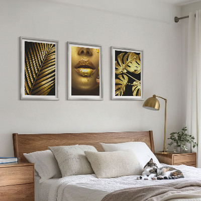 Bilder-3er-set mit rahmen Mund einer Frau mit Monstera-Palme