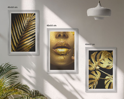 Bilder-3er-set mit rahmen Mund einer Frau mit Monstera-Palme