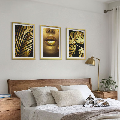 Bilder-3er-set mit rahmen Mund einer Frau mit Monstera-Palme