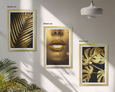 Bilder-3er-set mit rahmen Mund einer Frau mit Monstera-Palme