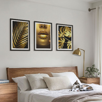 Bilder-3er-set mit rahmen Mund einer Frau mit Monstera-Palme