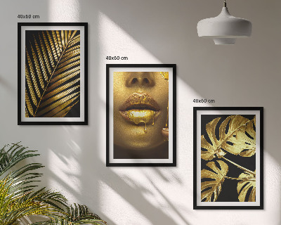 Bilder-3er-set mit rahmen Mund einer Frau mit Monstera-Palme