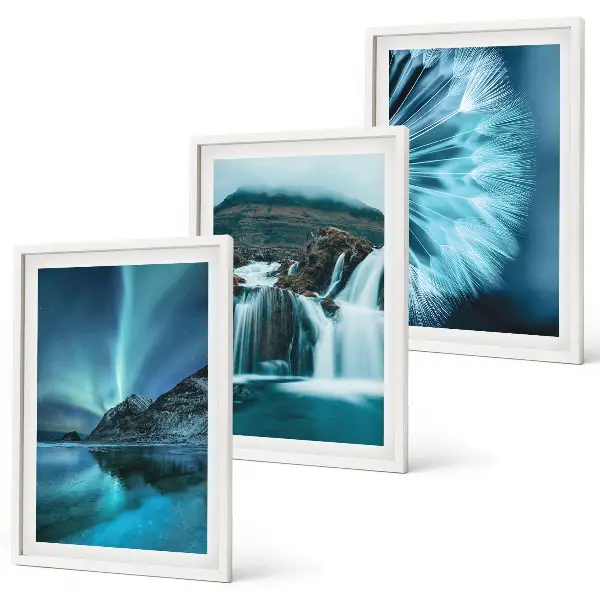Winterlandschaften mit Wasserfällen 3er-Set Bilder inklusive Rahmen