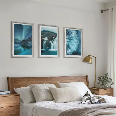 Winterlandschaften mit Wasserfällen 3er-Set Bilder inklusive Rahmen