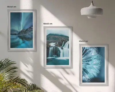 Winterlandschaften mit Wasserfällen 3er-Set Bilder inklusive Rahmen