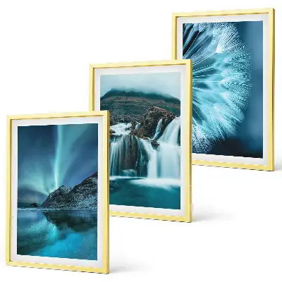 Winterlandschaften mit Wasserfällen 3er-Set Bilder inklusive Rahmen