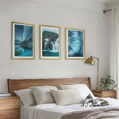Winterlandschaften mit Wasserfällen 3er-Set Bilder inklusive Rahmen