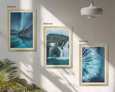 Winterlandschaften mit Wasserfällen 3er-Set Bilder inklusive Rahmen
