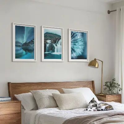 Winterlandschaften mit Wasserfällen 3er-Set Bilder inklusive Rahmen