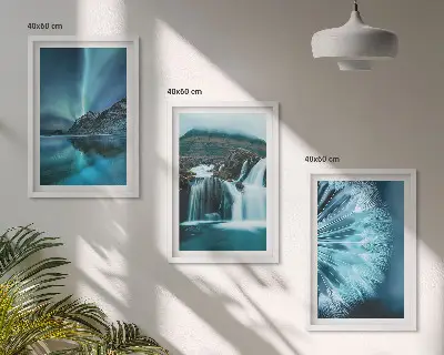 Winterlandschaften mit Wasserfällen 3er-Set Bilder inklusive Rahmen