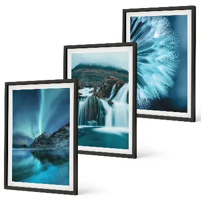 Winterlandschaften mit Wasserfällen 3er-Set Bilder inklusive Rahmen