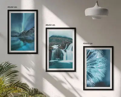 Winterlandschaften mit Wasserfällen 3er-Set Bilder inklusive Rahmen