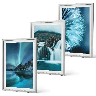 Winterlandschaften mit Wasserfällen 3er-Set Bilder inklusive Rahmen