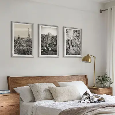 3er-Set Bilder mit Rahmen Aussicht Paris und New York als Treppenmotiv