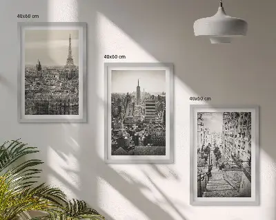 3er-Set Bilder mit Rahmen Aussicht Paris und New York als Treppenmotiv
