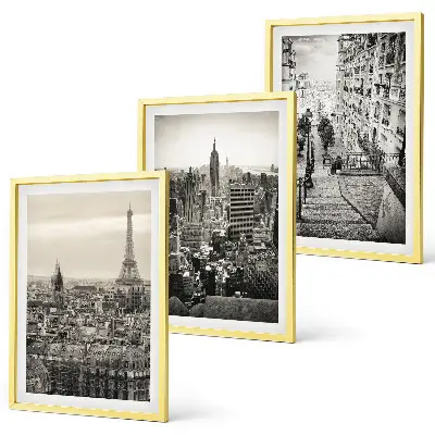 3er-Set Bilder mit Rahmen Aussicht Paris und New York als Treppenmotiv