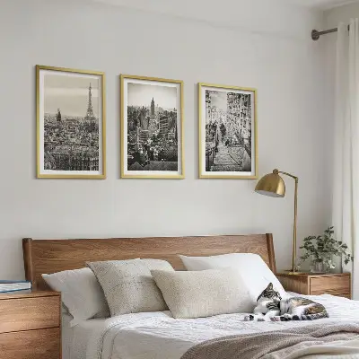 3er-Set Bilder mit Rahmen Aussicht Paris und New York als Treppenmotiv