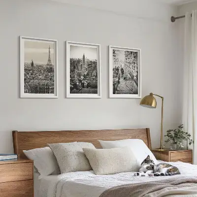 3er-Set Bilder mit Rahmen Aussicht Paris und New York als Treppenmotiv