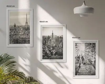 3er-Set Bilder mit Rahmen Aussicht Paris und New York als Treppenmotiv