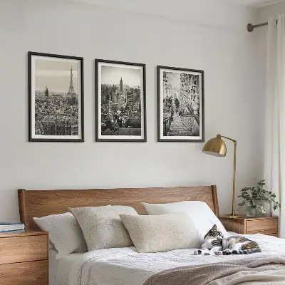 3er-Set Bilder mit Rahmen Aussicht Paris und New York als Treppenmotiv