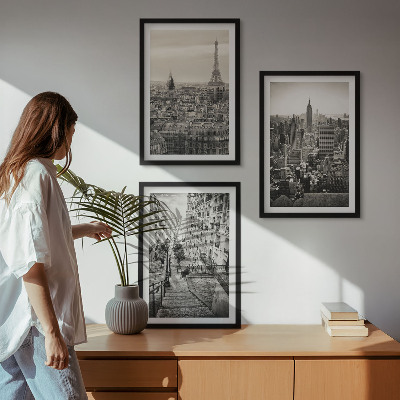 Bilder-3er-set mit rahmen Aussicht Paris New York Treppen