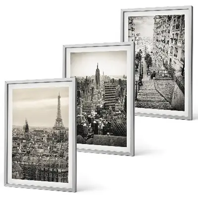 3er-Set Bilder mit Rahmen Aussicht Paris und New York als Treppenmotiv