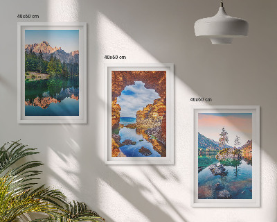 Bilder-3er-set mit rahmen Spiegelungen der Felsen in Bergseen